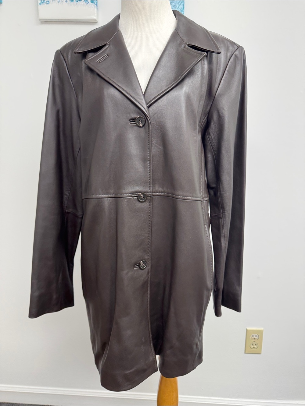 Vintage Alfani Women’s Dark Brown Leather Button-Front Jacket sz.L